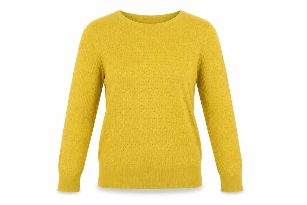 Front view of H&M women’s yellow jumper, size S