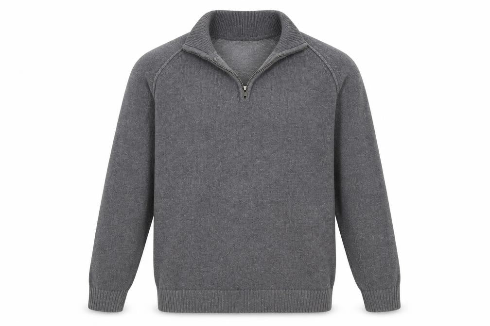 Front view of Weatherproof men’s grey henley jumper, size L