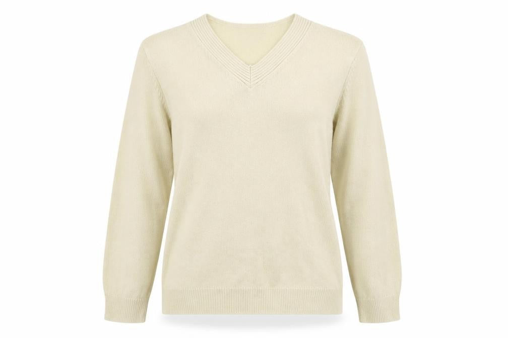 Front view of Damart women’s ivory jumper, size UK 14