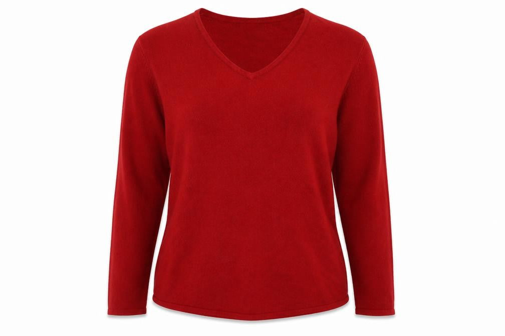 Front view of Bonmarché women’s red jumper, size M