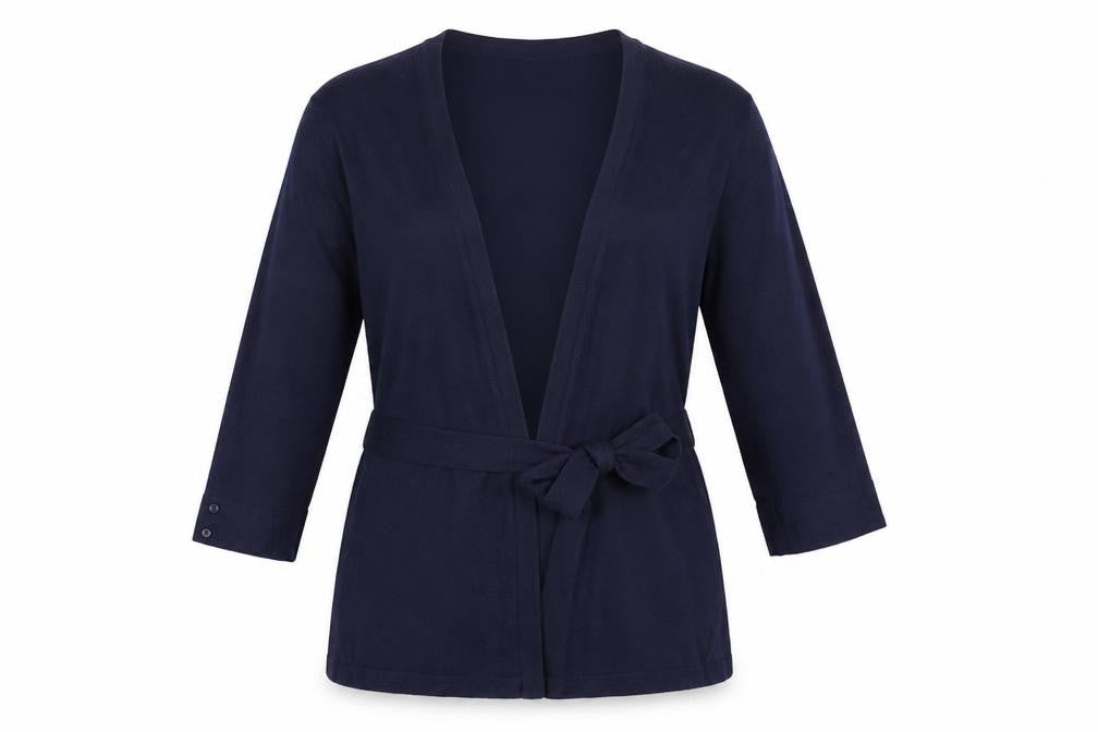 Front view of George women’s blue cardigan jumper, size UK 14