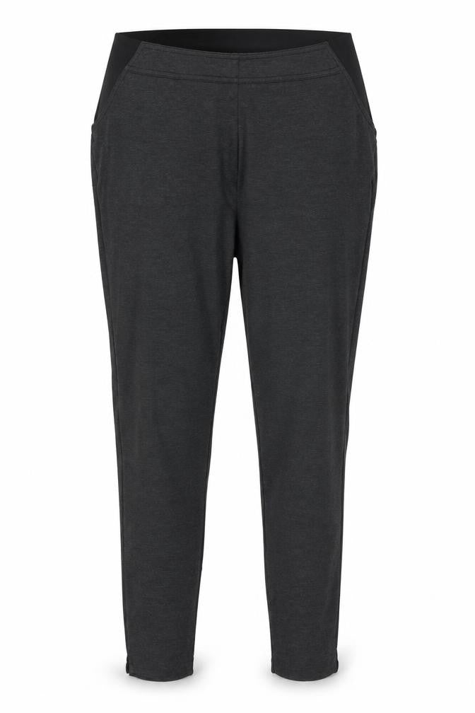 Front view of tailored women’s grey trousers, size UK 32, 27-inch leg
