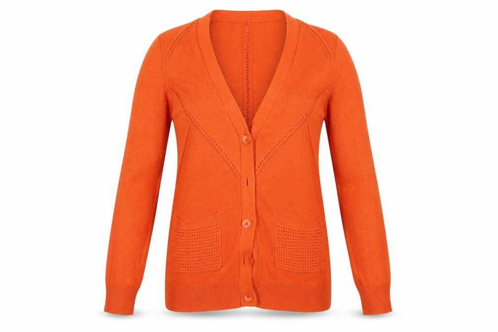 Front view of Tu women’s orange full zip jumper, size UK 8