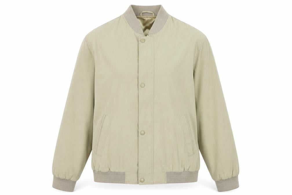 Front view of Essentials women’s beige jacket coat, size M