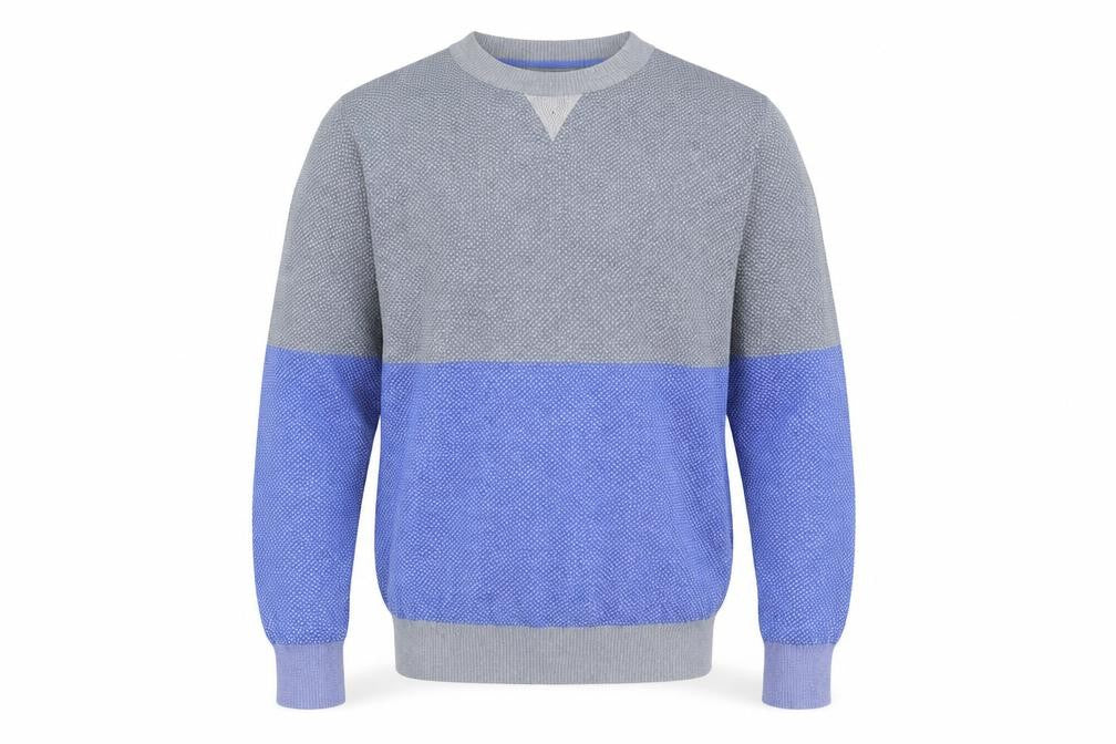 Front view of Country Casuals men’s blue jumper, size L