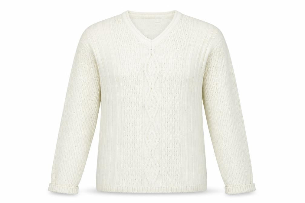 Front view of EWM women’s white jumper, size M