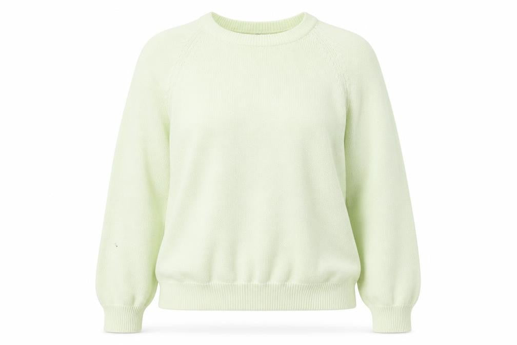 Front view of Essentials women’s green jumper, size UK 18