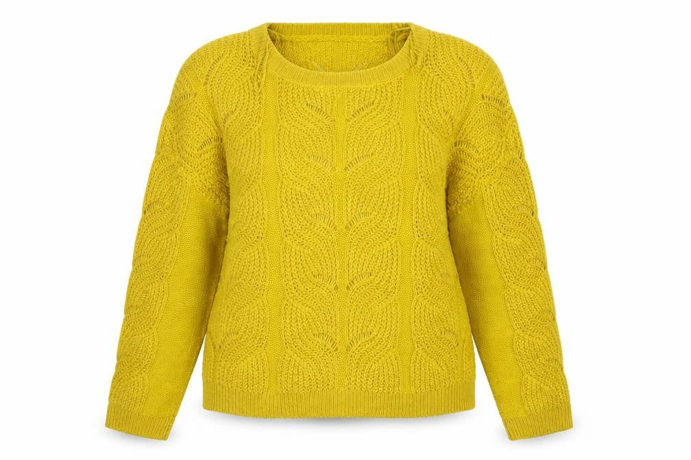Front view of Tu women’s yellow jumper, size UK 12