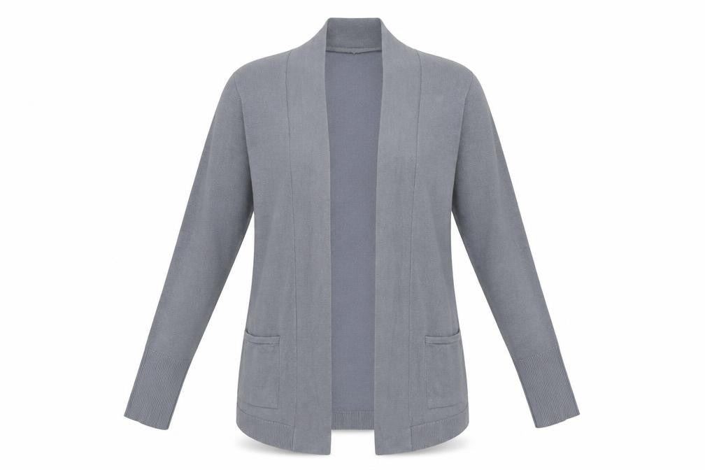 Front view of Primark women’s blue knit cardigan jumper, size UK 8