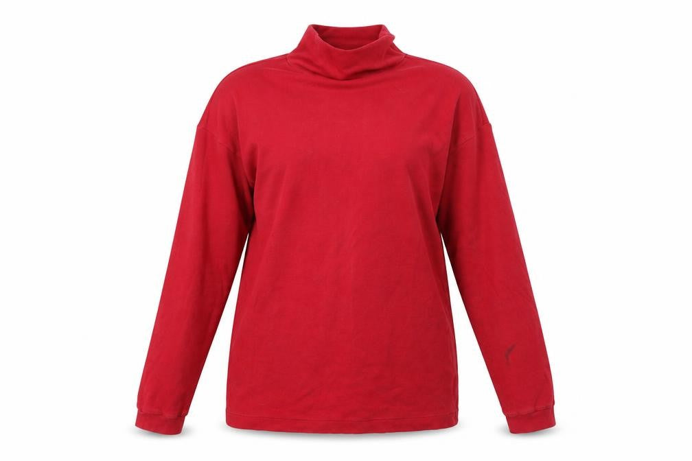 Front view of steinker women’s red pullover sweatshirt, size M