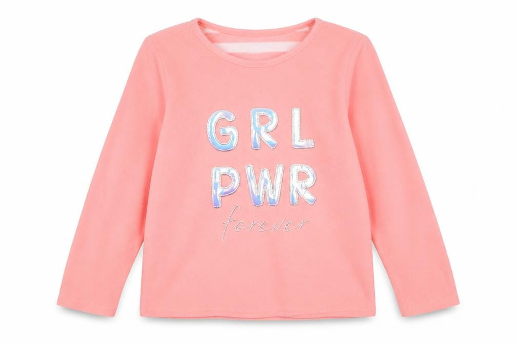 Front view of Primark girls’ pink solid top pyjama top, size 8-9, years