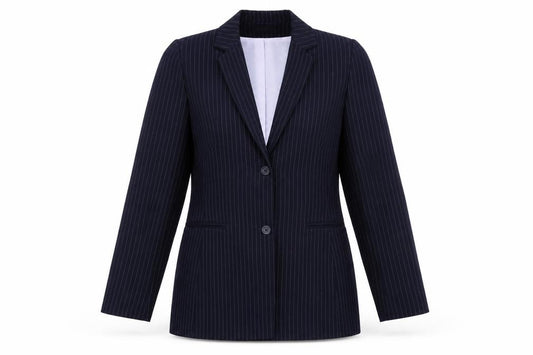 Front view of Atmosphere women’s blue striped jacket blazer, size UK 10
