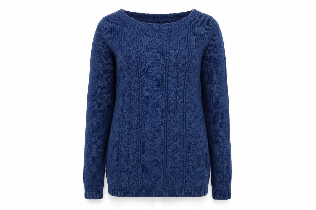 Front view of H&M women’s blue jumper, size UK 4