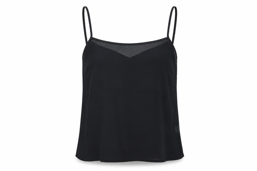 Front view of designers women’s black basic blouse, size UK 16