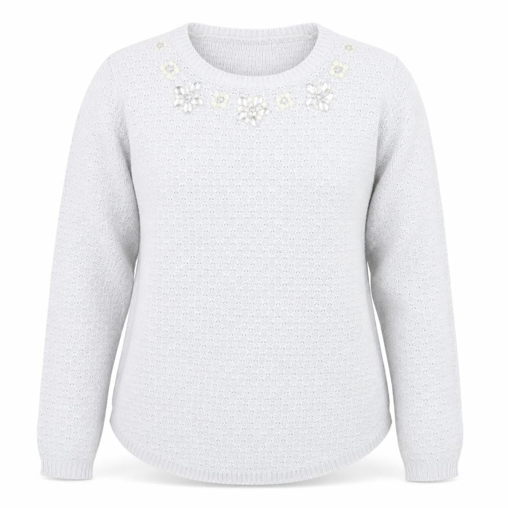Front view of Isle women’s grey floral jumper, size M