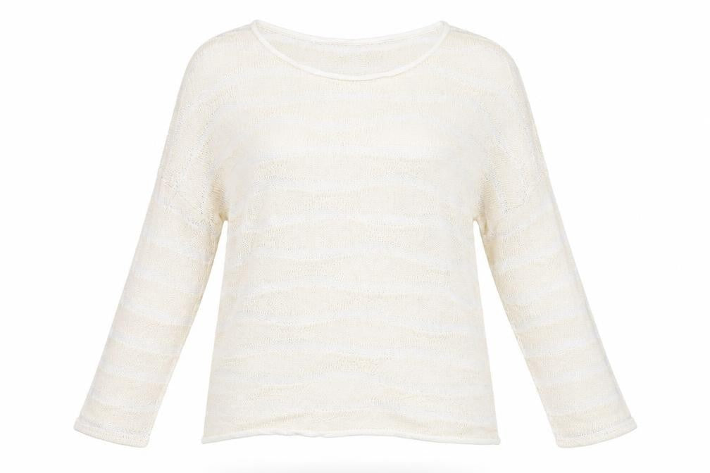 Front view of Phase Eight women’s beige striped jumper, size UK 10