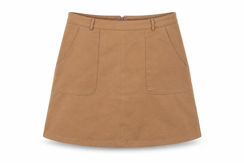 Front view of New Look women’s beige a-line skirt, size UK 10