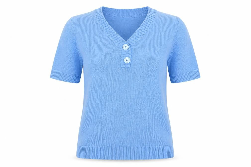 Front view of Damart women’s blue basic t-shirt, size UK 14