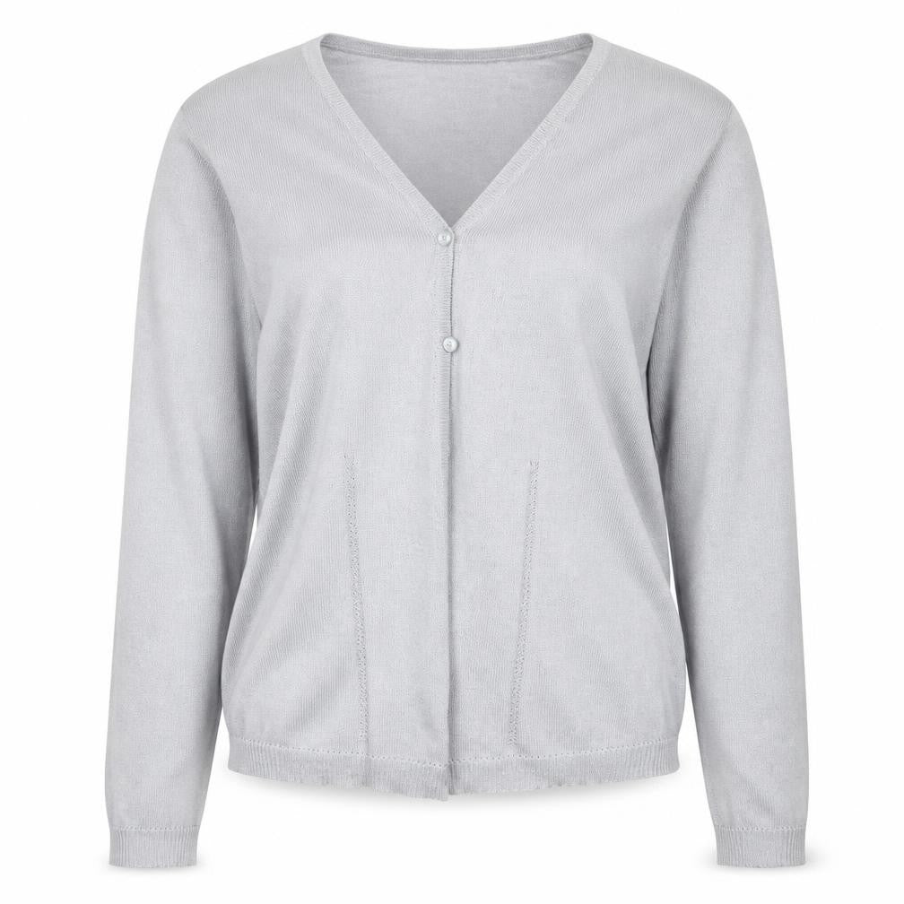 Front view of Clockhouse women’s grey cardigan jumper, size UK 12