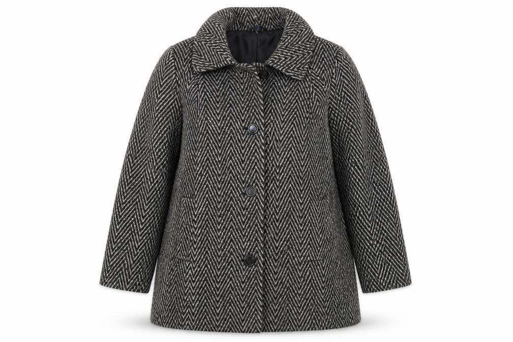 Front view of EWM women’s grey overcoat coat, size UK 16