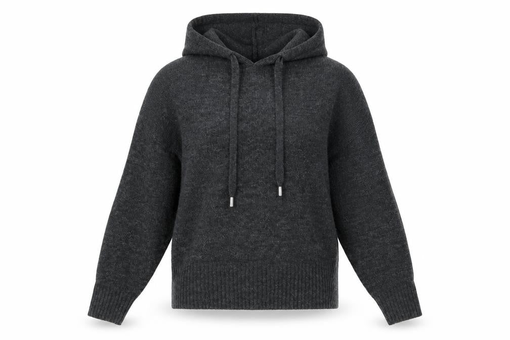 Front view of H&M women’s grey pullover hoodie, size S