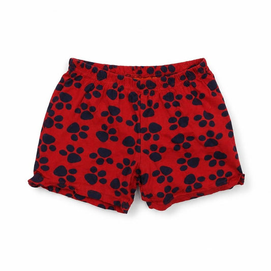 Front view of Nickelodeon girls’ red sweat shorts, size 5-6, years