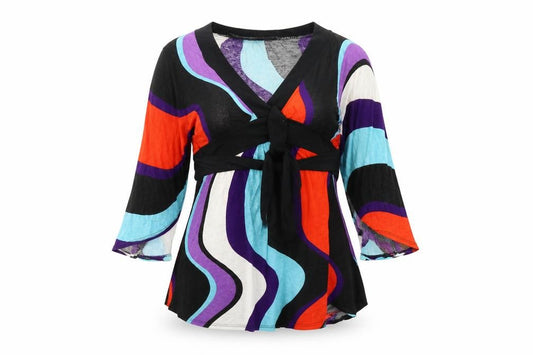 Front view of Dorothy Perkins women’s multicoloured striped basic blouse, size UK 12