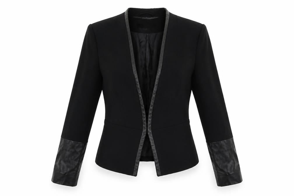 Front view of H&M women’s black jacket, size UK 8