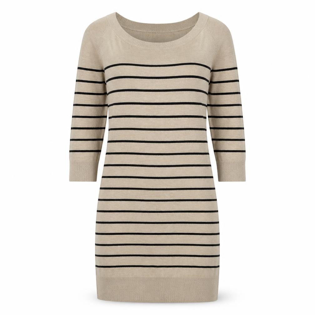 Front view of H&M women’s brown striped a-line, size M