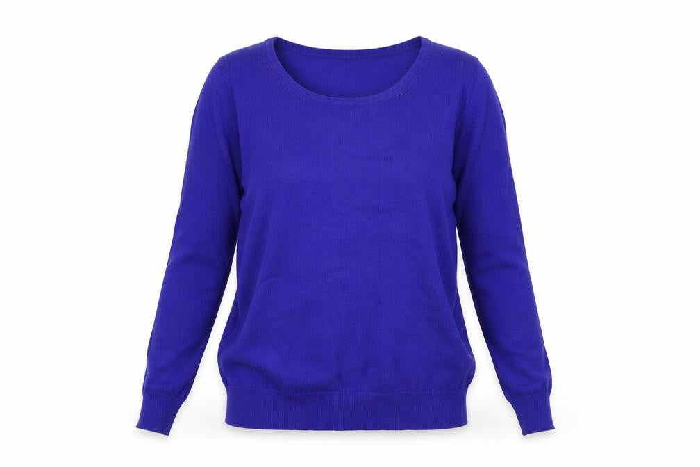 Front view of Autonomy women’s blue basic t-shirt, size UK 10
