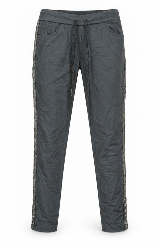 Front view of Preworn women’s grey trousers, size UK 8, 26-inch leg