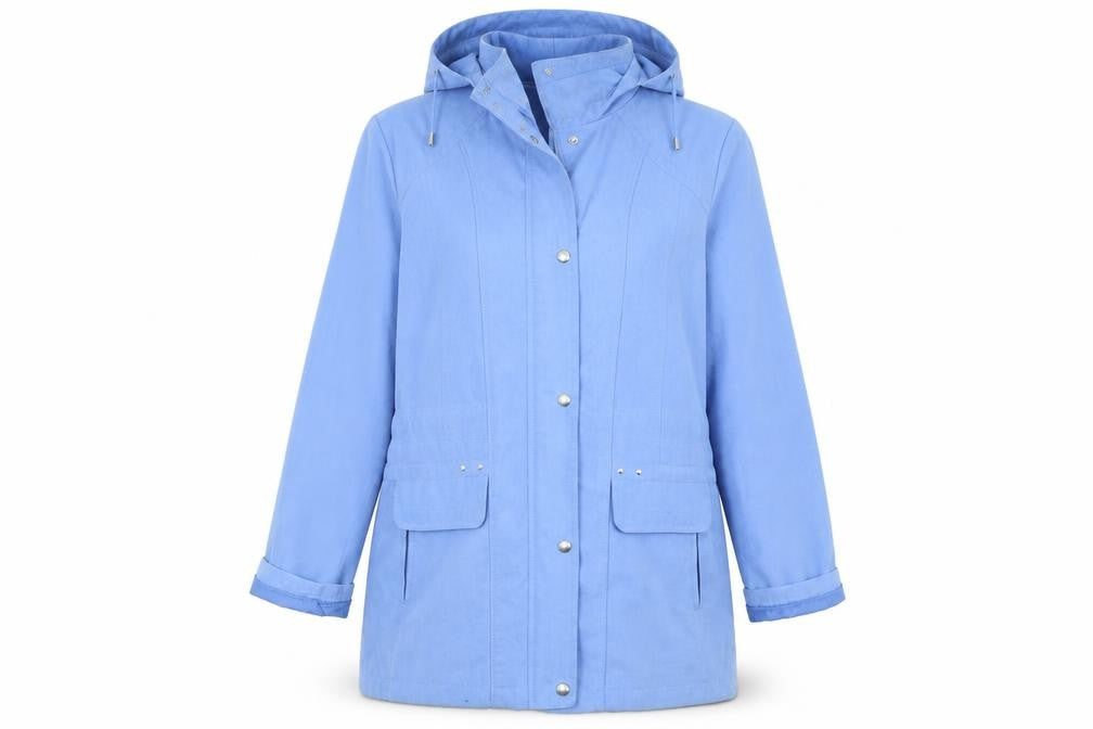 Front view of Bonmarché women’s blue overcoat coat, size S