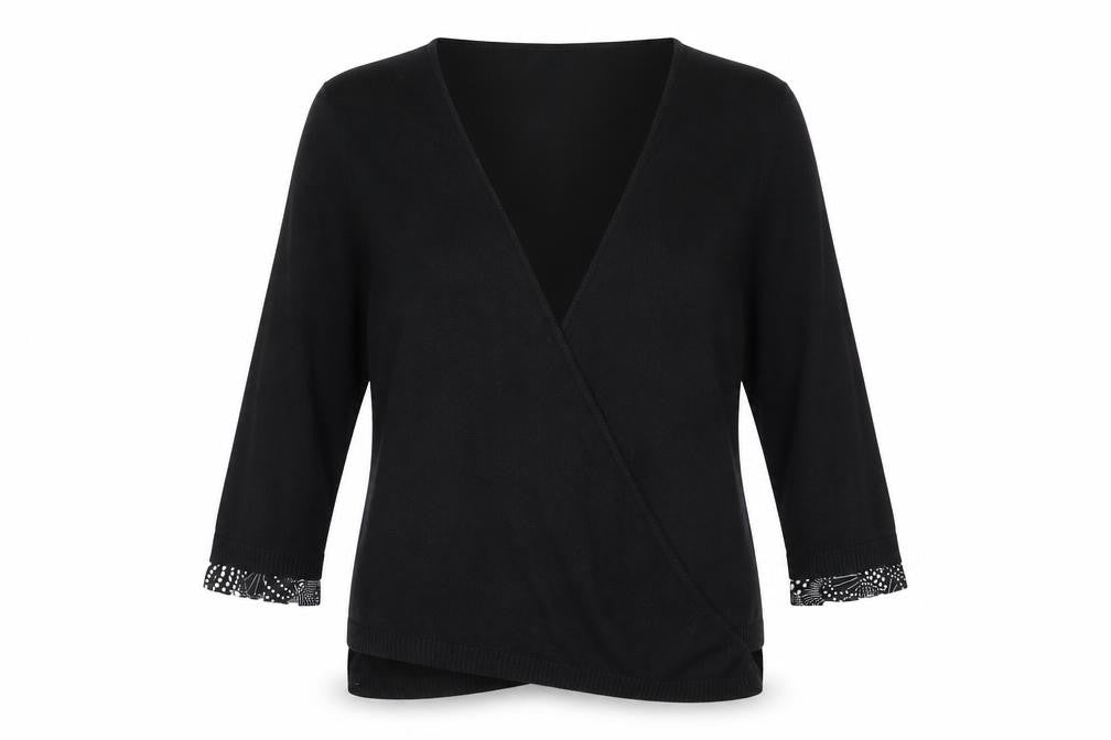 Front view of Per Una women’s black cardigan jumper, size UK 14