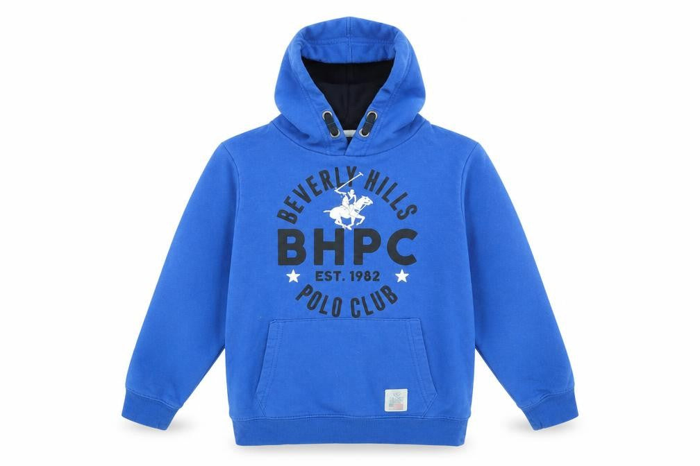 Front view of Beverly Hills boys’ blue pullover hoodie, size 7-8, years