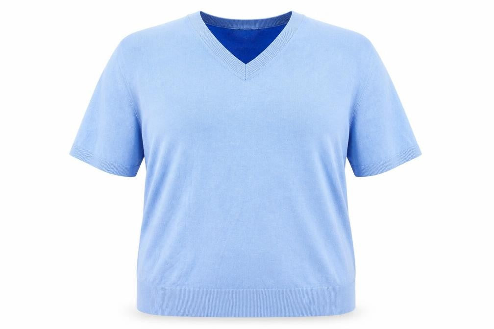 Front view of Marks & Spencer women’s blue jumper, size UK 14