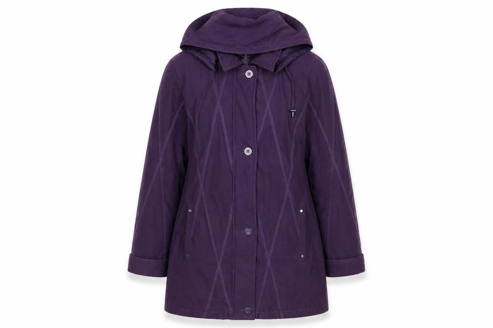 Front view of Bonmarché women’s purple overcoat coat, size M