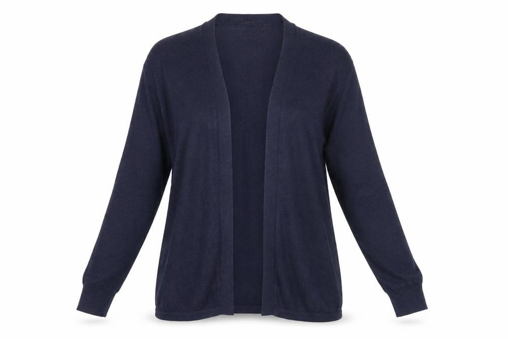 Front view of George women’s blue cardigan jumper, size UK 10