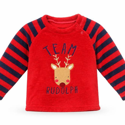 Primark Baby Red Striped   Pyjama Top Size 18-24 Months  - Rudolph