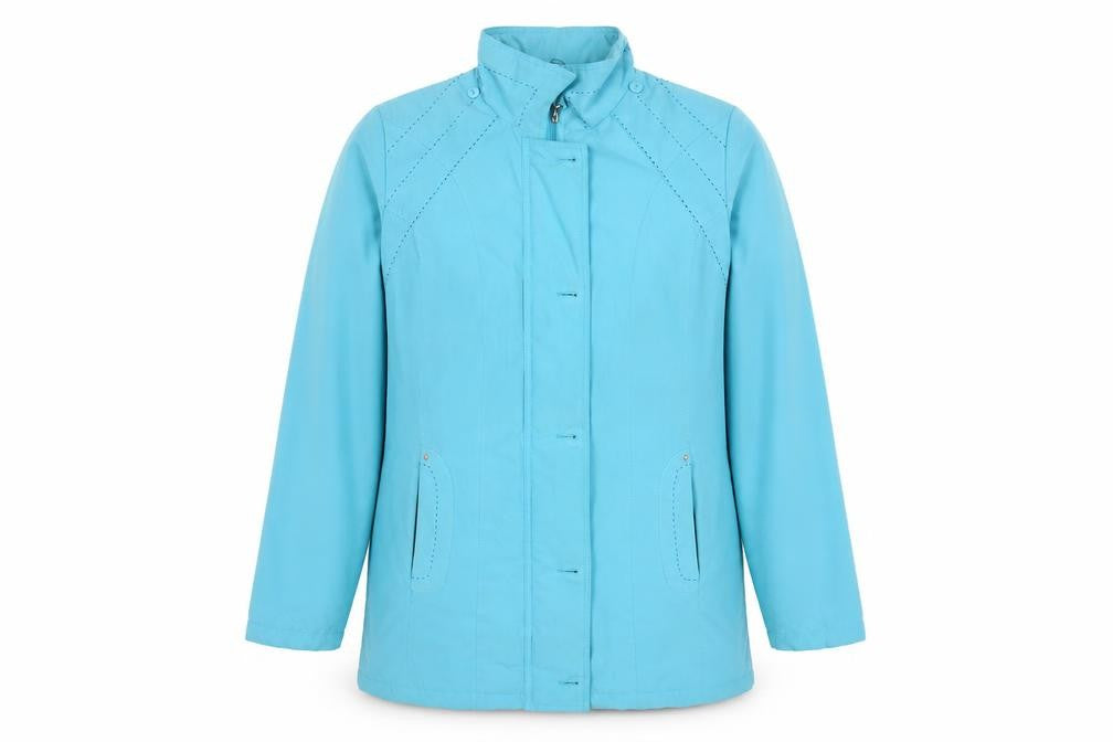 Front view of Klass women’s blue overcoat blazer, size M