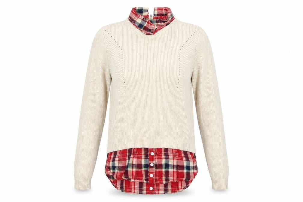 Front view of Primark women’s beige check jumper, size S