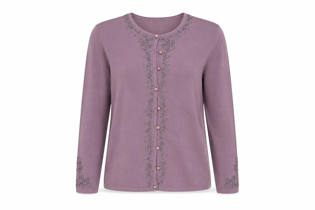 Front view of reflect collection women’s grey cardigan jumper, size L