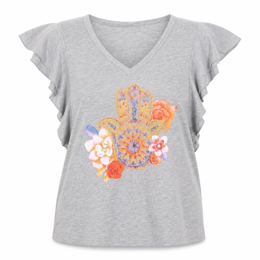 Front view of George Simonton women’s grey basic t-shirt, size M