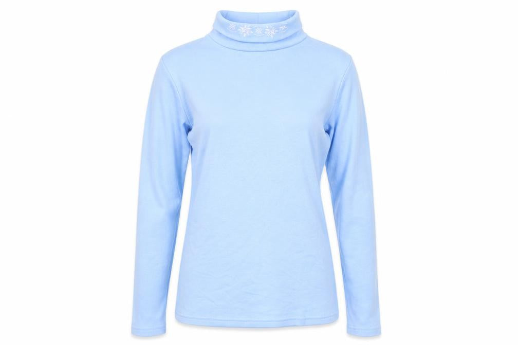 Front view of AFIBEL women’s blue jumper, size UK 10