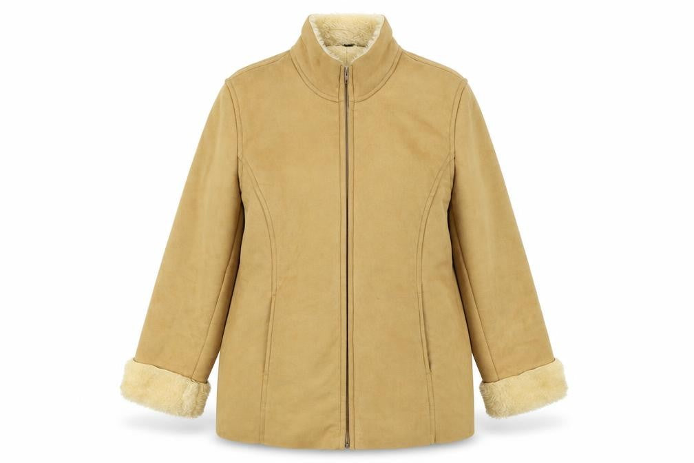 Front view of Preworn women’s beige jacket, size UK 16