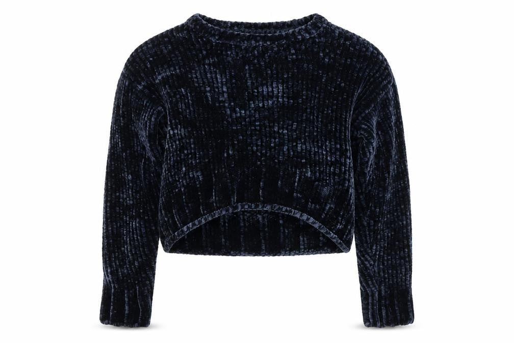Front view of Miss E-vie girls’ blue jumper, size 7-8, years