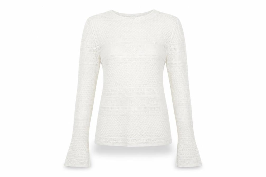 Front view of Next women’s white argyle/diamond jumper, size UK 10
