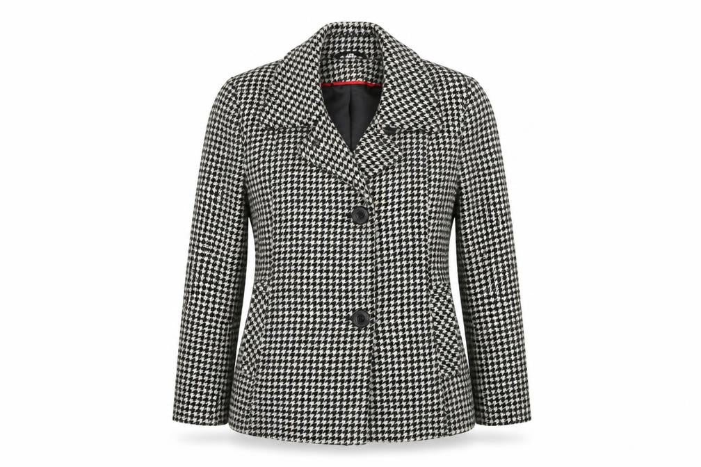 Front view of Klass women’s multicoloured houndstooth jacket sport coat, size UK 12