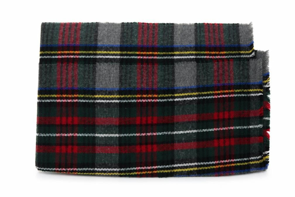 Front view of Preworn unisex multicoloured plaid shawl/wrap