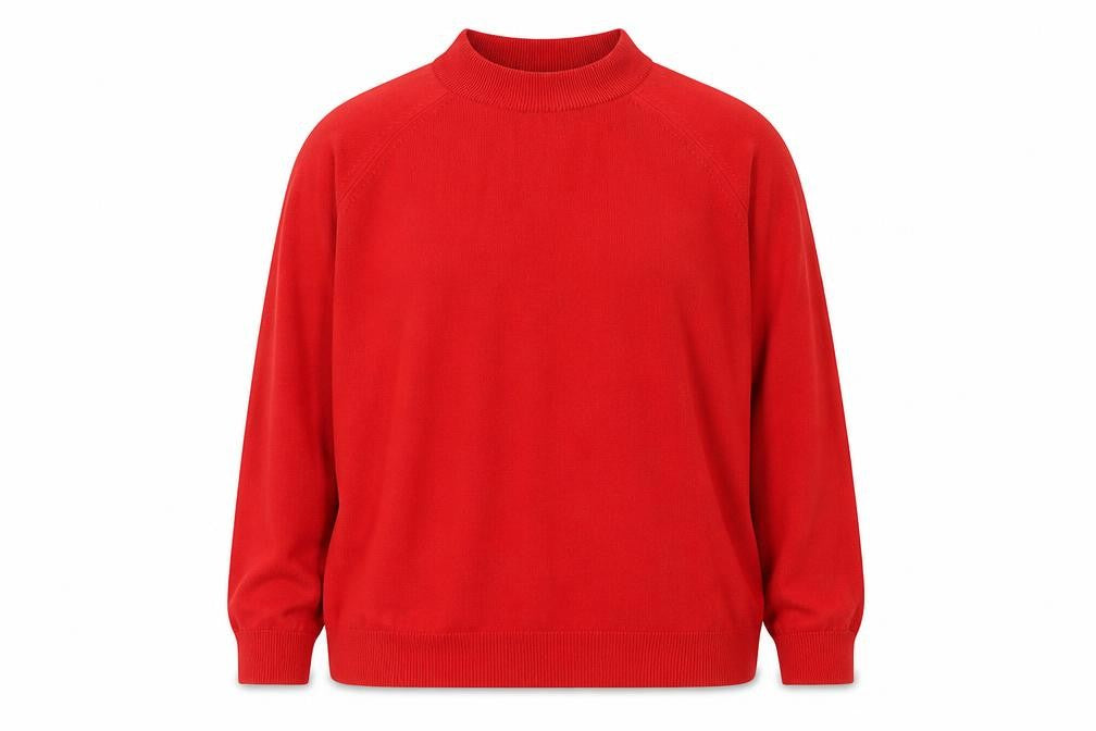 Front view of Jessica Reid women’s red pullover sweatshirt, size UK 16