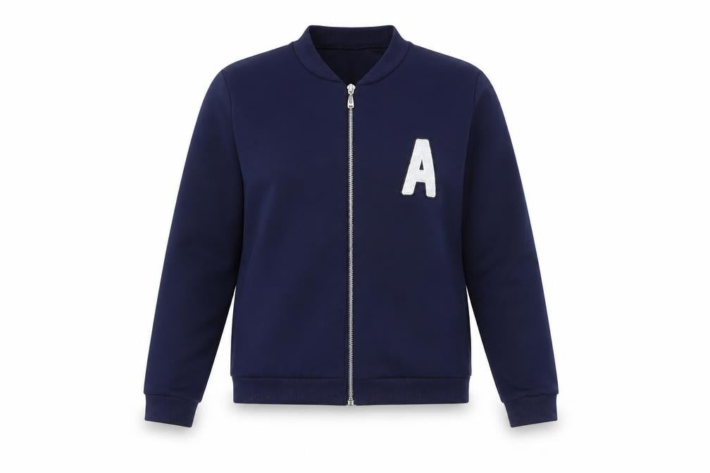 Front view of Preworn women’s blue jacket, size UK 10